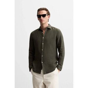 Zara Mens Button Up Linen Shirt Size XL Green Khaki Relaxed fit 6571/010 NWT